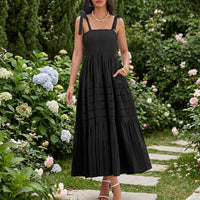 2026 Hot Summer Pleated A-Line Cami Long Dress With Pockets, Beach Vacation Style - KaleaBoutique.com