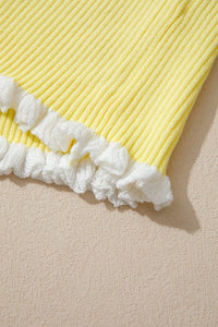 KaleaBoutique Stylish Ribbed Knit Contrast Frilled Short Sleeve Sweater Cardigan - KaleaBoutique.com