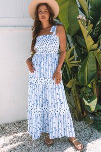 Floral Smocked Tied Straps A-Lined Tiered Maxi Dress - KaleaBoutique.com