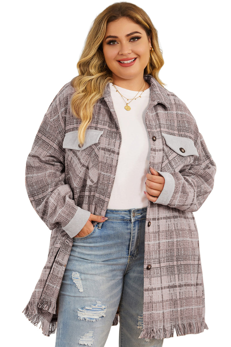 KaleaBoutique Plus Size Macrame Plaid Coat - KaleaBoutique.com