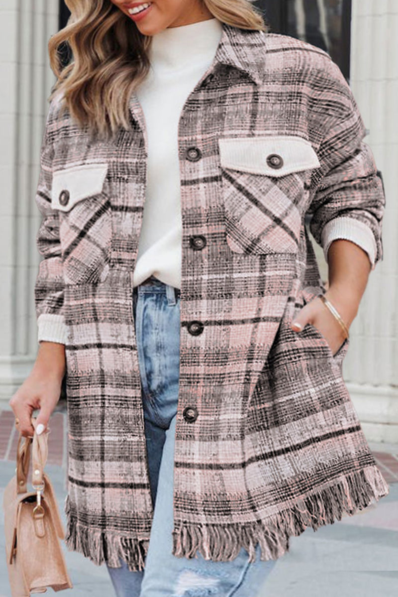 KaleaBoutique Plus Size Macrame Plaid Coat - KaleaBoutique.com