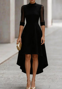 Women's High-Neck Sheer-Sleeve High-Low Dress - KaleaBoutique.com