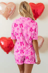 KaleaBoutique Stylish Bow Print Half Sleeve Shirt and Shorts Pajamas Set - KaleaBoutique.com