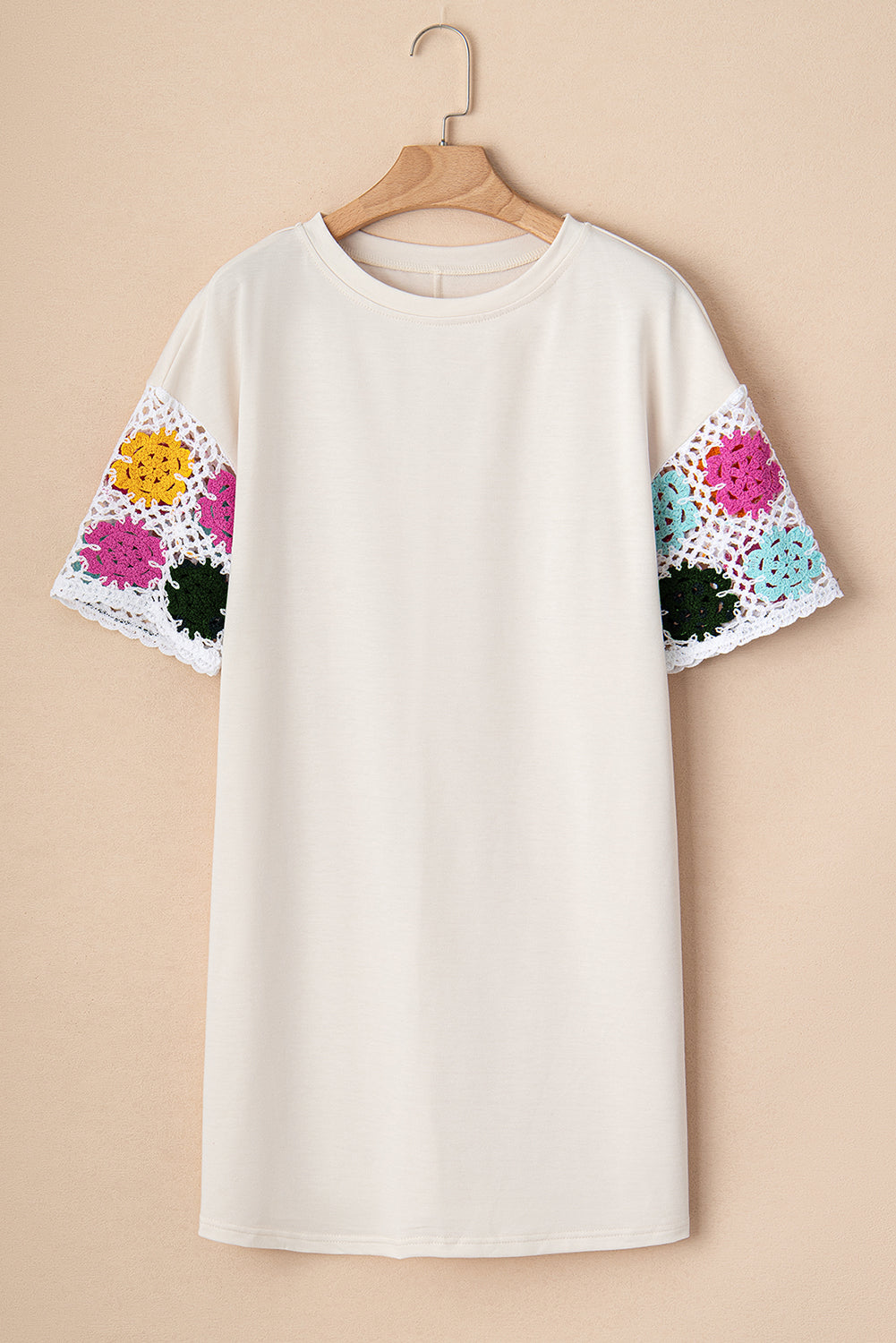 KaleaBoutique Stylish Floral Crochet Splicing Sleeve T Shirt Dress - KaleaBoutique.com