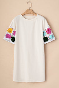 KaleaBoutique Stylish Floral Crochet Splicing Sleeve T Shirt Dress - KaleaBoutique.com