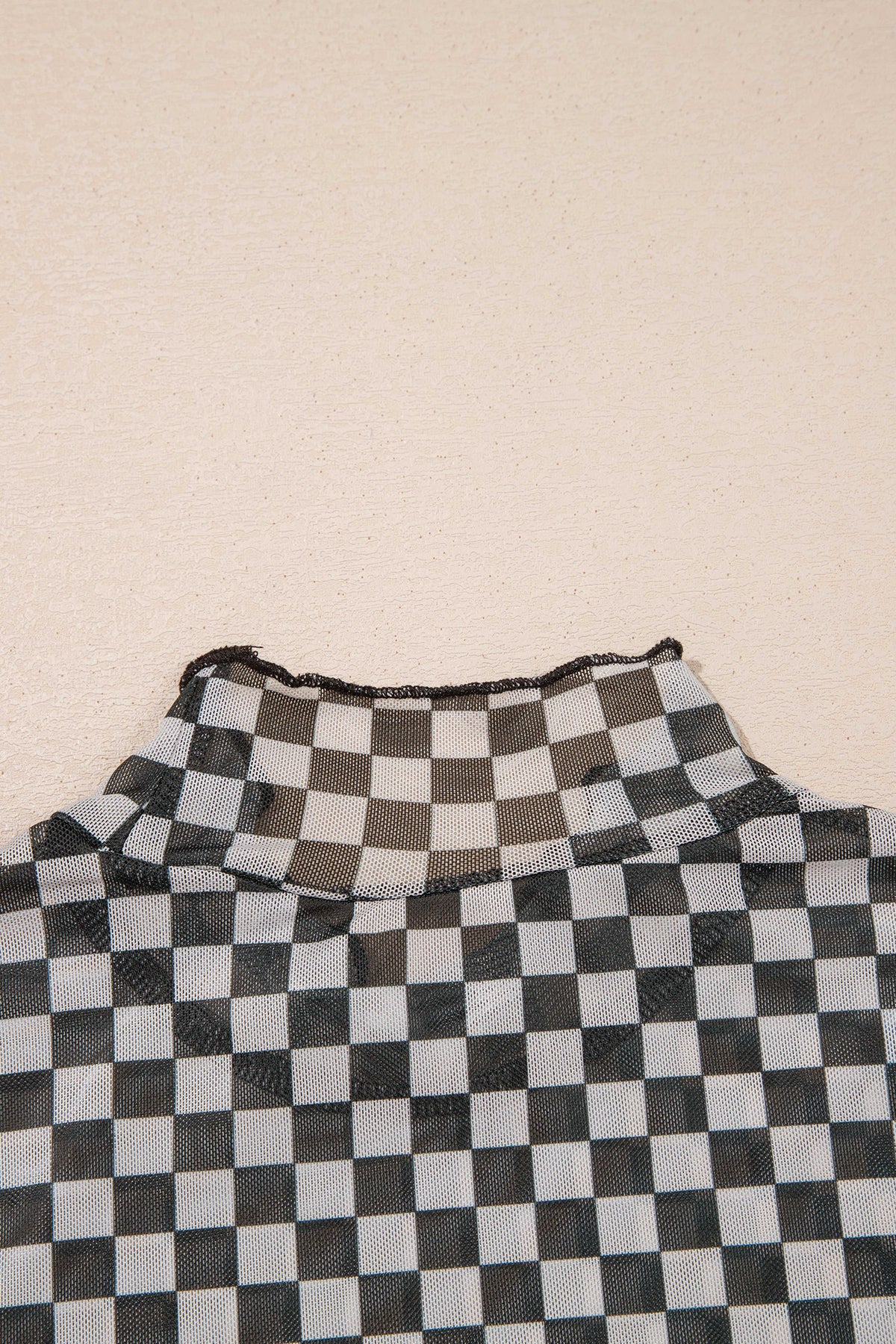 KaleaBoutique Stylish Plaid Stand Neck Long Sleeve Mesh Top - KaleaBoutique.com