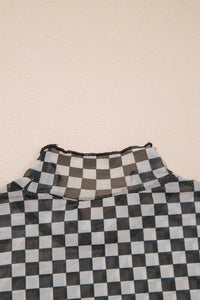 KaleaBoutique Stylish Plaid Stand Neck Long Sleeve Mesh Top - KaleaBoutique.com