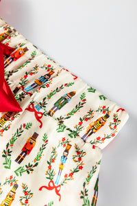 KaleaBoutique Stylish Nutcracker Print Contrast Trim Tied up Bow Silky 2pcs Pajama Set - KaleaBoutique.com