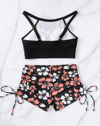 Women's High-Neck Swim Top and Floral Side-Tie Shorts 2 PC Tankini Set - KaleaBoutique.com