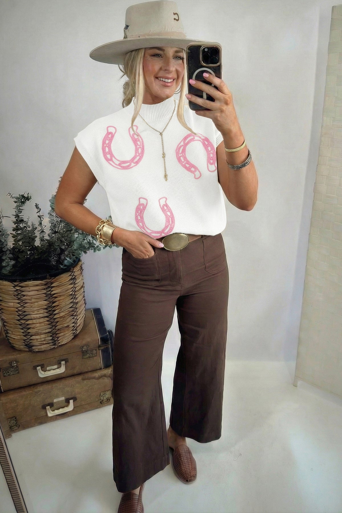 KaleaBoutique Stylish Corded Horseshoes Ribbed Trim Mock Neck Short Sleeve Sweater - KaleaBoutique.com