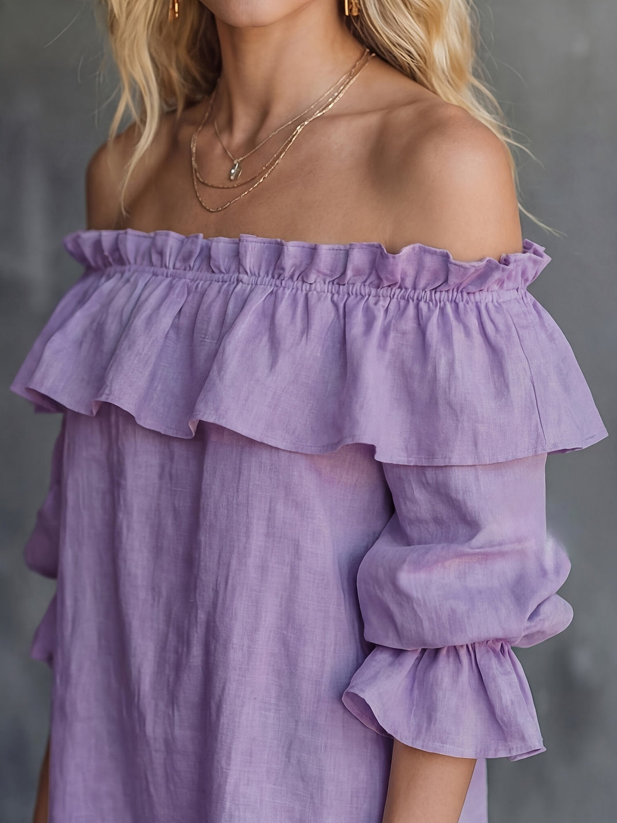 Women's Off-Shoulder Ruffled Puff-Sleeve Blouse