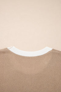 KaleaBoutique Comfortable Horse Shoe Pattern Contrast Trim Short Sleeve Sweater - KaleaBoutique.com