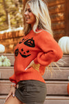 KaleaBoutique Halloween Pumpkin Face Pattern Drop Shoulder Sweater - KaleaBoutique.com