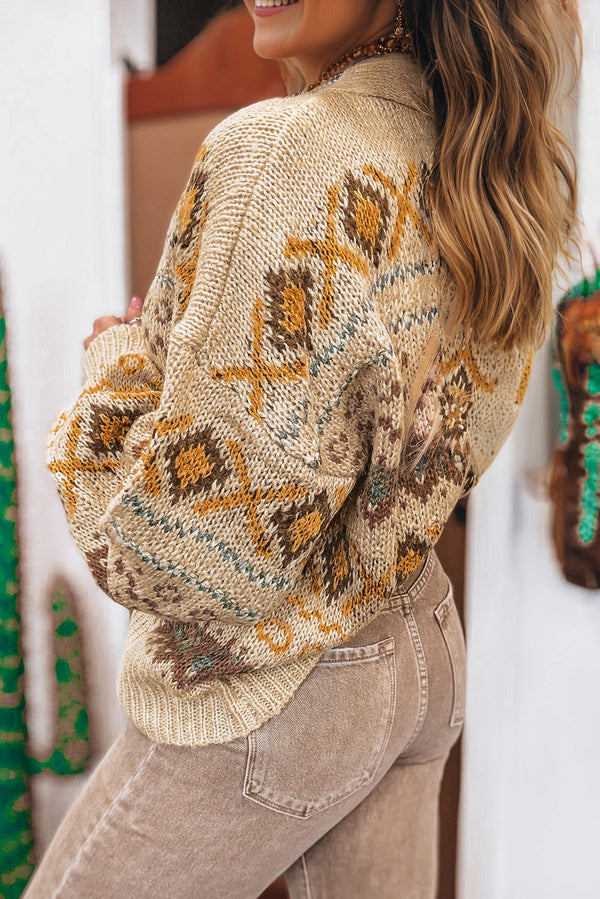 KaleaBoutique Stylish Western Pattern Knitted Button V Neck Cardigan Sweater - KaleaBoutique.com