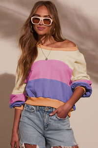 KaleaBoutique Stylish Color Block Patchwork Drop Shoulder Cropped Sweatshirt - KaleaBoutique.com