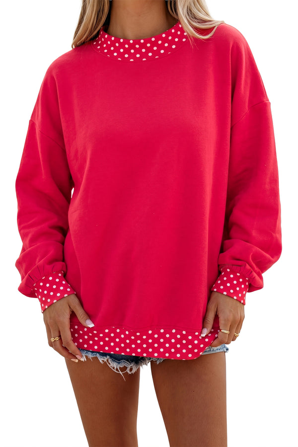 KaleaBoutique Comfortable Colorblock Polka Dot Contrast Trim Oversized Sweatshirt - KaleaBoutique.com