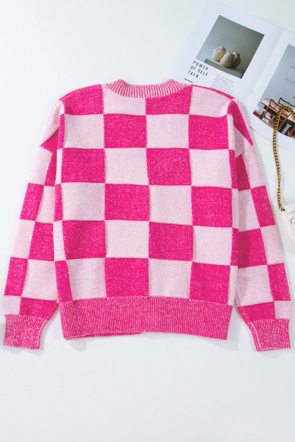 Checkered Drop Shoulder Buttoned V Neck Cardigan - KaleaBoutique.com