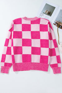 Checkered Drop Shoulder Buttoned V Neck Cardigan - KaleaBoutique.com