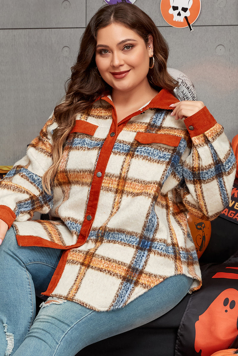 KaleaBoutique Plus Size Plaid Print Collared Buttoned Jacket - KaleaBoutique.com