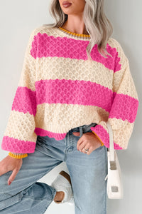 Striped Colorblock Texture Drop Shoulder Sweater - KaleaBoutique.com