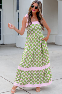 KaleaBoutique Stylish Floral Print Striped Detail Knot Straps Maxi Dress - KaleaBoutique.com