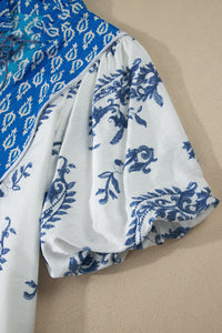 KaleaBoutique Comfortable Boho Abstract Print Contrast Trim V Neck Tassel Tie Dress - KaleaBoutique.com