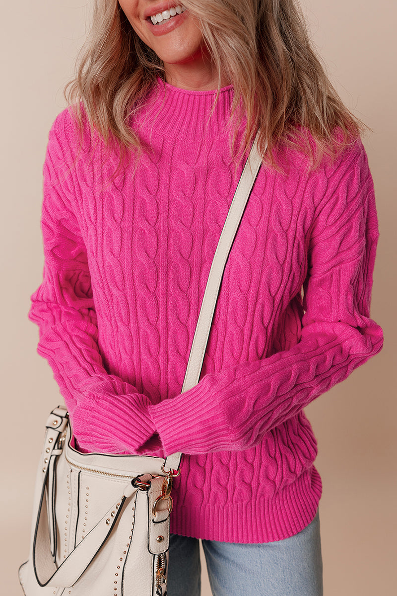 KaleaBoutique Solid Cable Knit High Neck Drop Shoulder Sweater - KaleaBoutique.com
