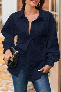 Cable Texture Puff Sleeve Loose Shacket - KaleaBoutique.com