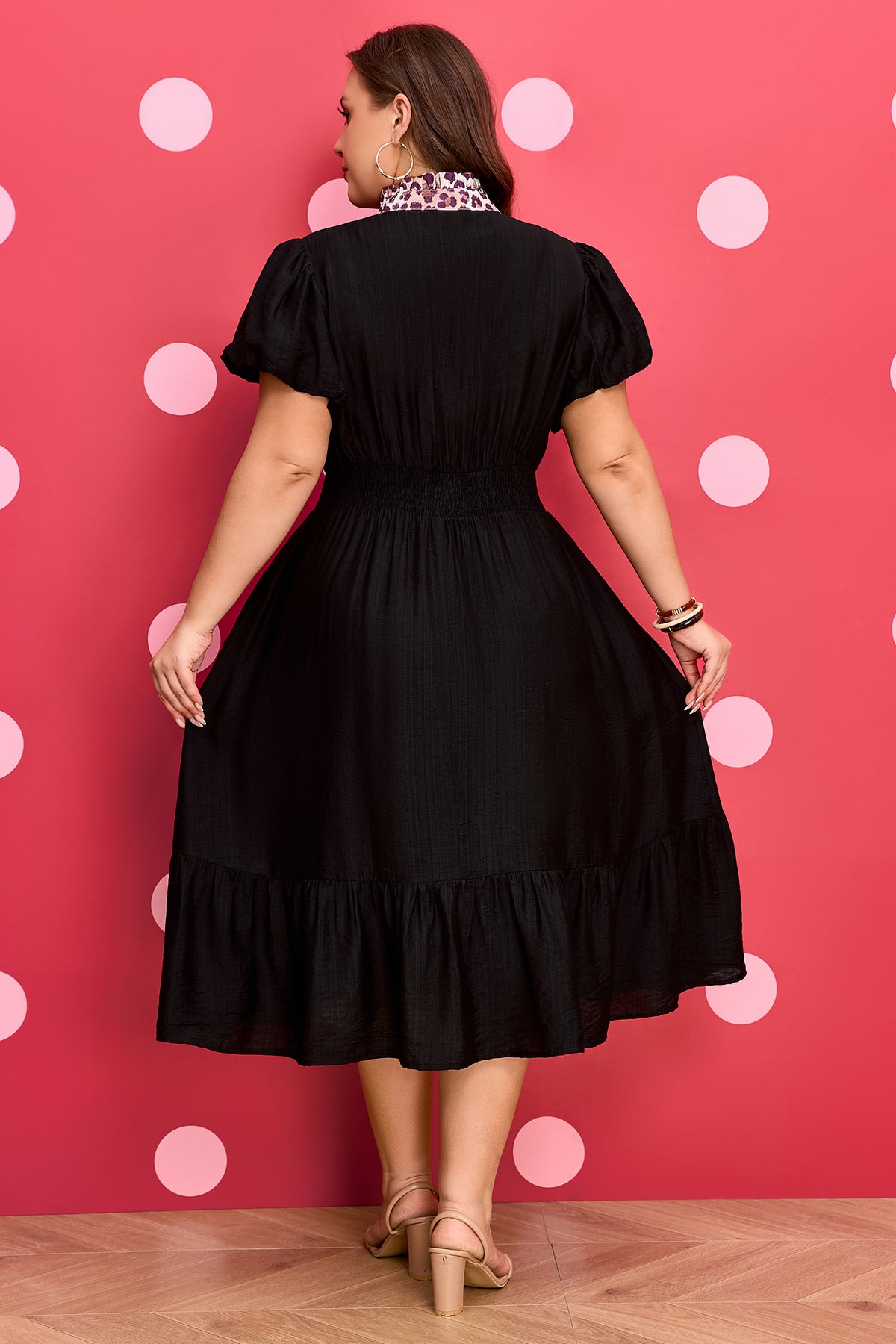 Black Leopard Plus Size V-Neck Smocked Waist Ruffle Dress - KaleaBoutique.com