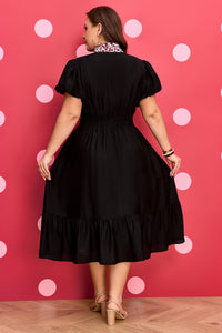 Black Leopard Plus Size V-Neck Smocked Waist Ruffle Dress - KaleaBoutique.com
