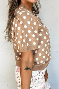 KaleaBoutique Comfortable Polka Dot Short Sleeve Button Down Sweater Cardigan - KaleaBoutique.com