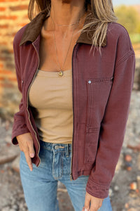 Corduroy Collar Zipped Front Denim Jacket - KaleaBoutique.com