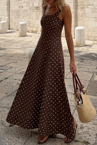 KaleaBoutique Stylish Polka Dot Print Square Neck Sleeveless Vacation Long Dress - KaleaBoutique.com