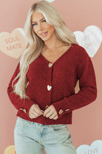 KaleaBoutique Comfortable Heart Metal Button V Neck Cardigan Sweater - KaleaBoutique.com
