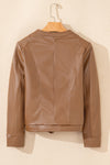 KaleaBoutique Solid Faux Leather Zipper Slim Fit Bomber Jacket - KaleaBoutique.com
