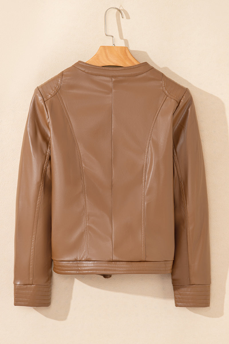 KaleaBoutique Solid Faux Leather Zipper Slim Fit Bomber Jacket - KaleaBoutique.com