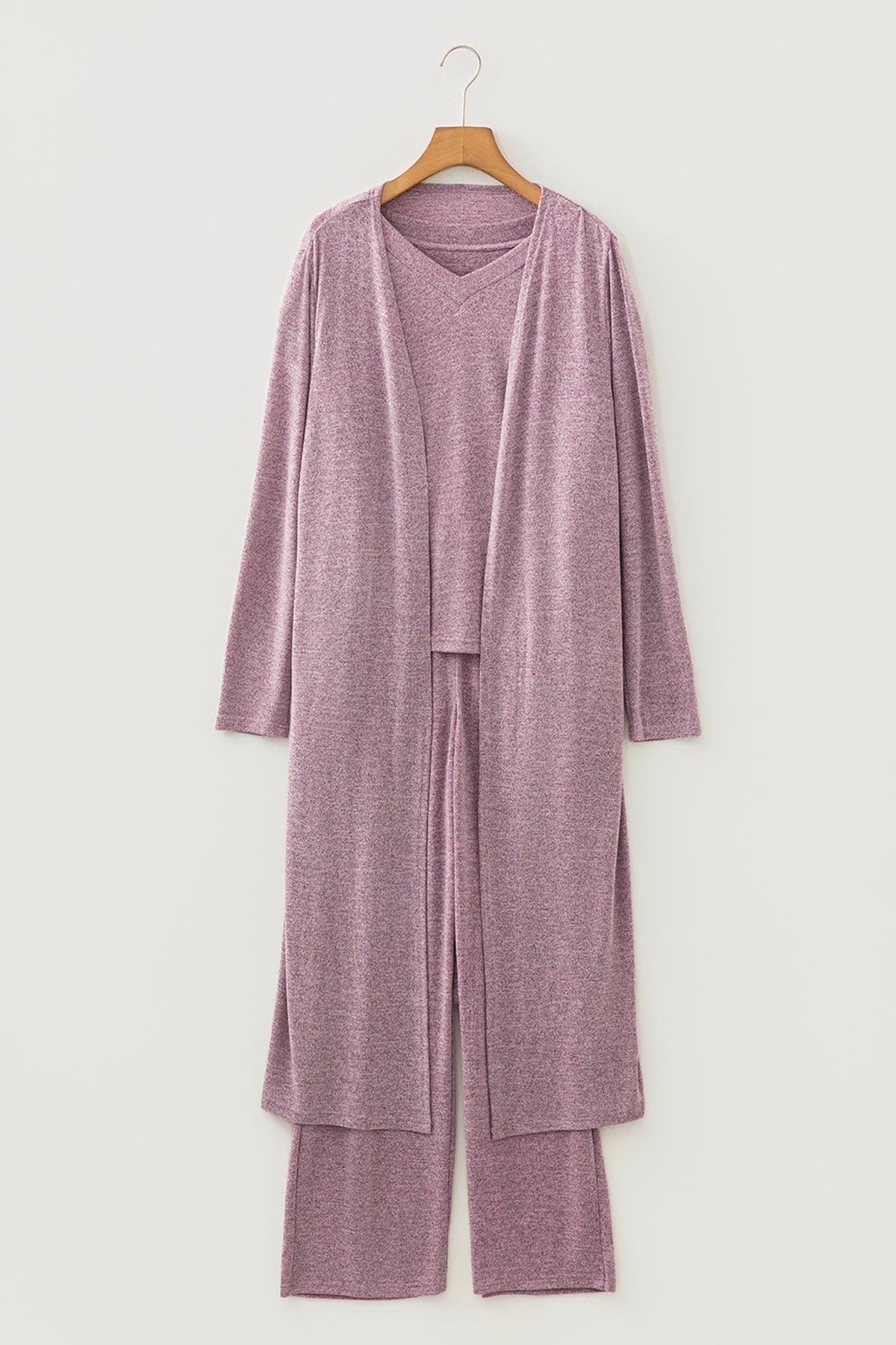 KaleaBoutique Stylish 3pcs V Neck T Shirt Ribbon Knot Pants Open Duster 3pcs Lounge Set - KaleaBoutique.com