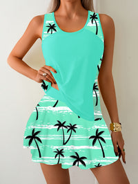 Women's Sunflower Print Scoop-Neck Top and Skirt Swimsuit - KaleaBoutique.com