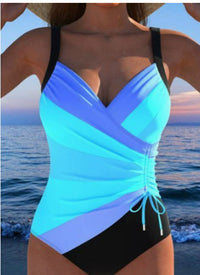 Women Striped Crossover Side-Ruched One-Piece Swimsuit - KaleaBoutique.com