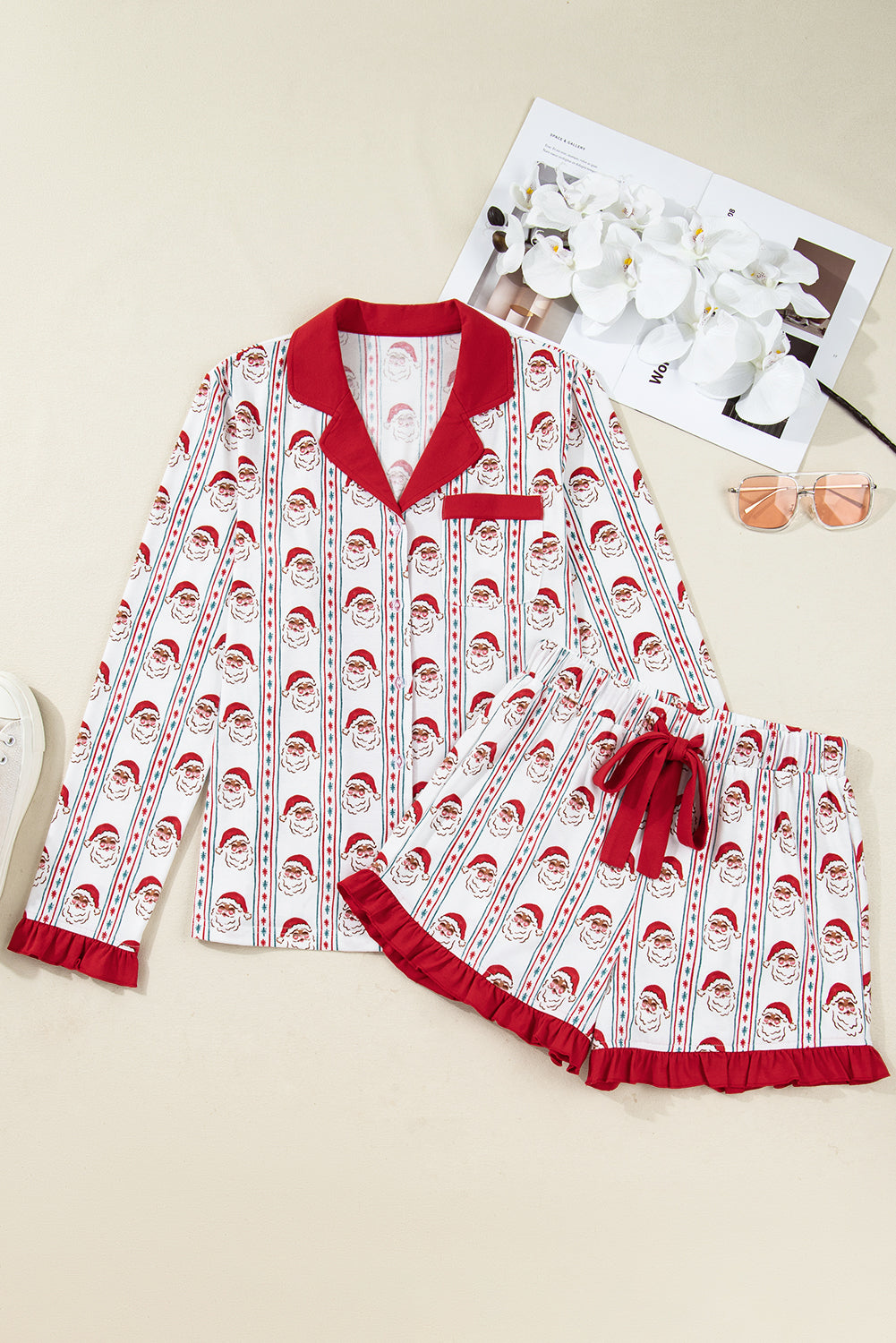 KaleaBoutique Stylish Santa & Stripes Ruffle PJ Set - KaleaBoutique.com