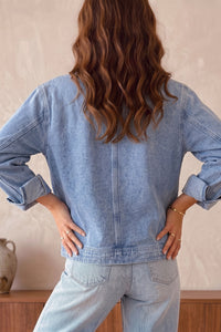 KaleaBoutique Stylish Studded Metal Zipper Rivet Pockets Long Sleeve Denim Jacket - KaleaBoutique.com