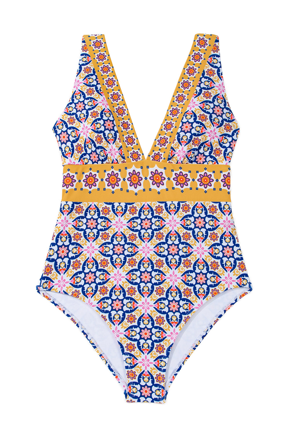 Floral Print V-Neck One-Piece Swimsuit by Kalea Boutique