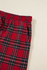 KaleaBoutique Comfortable Dearlovers Plaid Contrast Patched Christmas Holiday Long Sleeve Shirt and Short 2pcs Pajama Set - KaleaBoutique.com