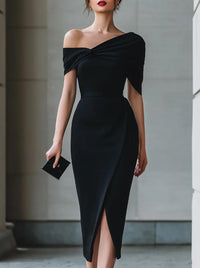 European And American Cross-Border Summer New Elegant Commuting Solid Color Irregular Dress Gown - KaleaBoutique.com