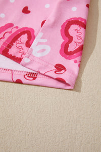 KaleaBoutique Stylish Sweet Heart Cake Print Contrast Ruffle Trim Valentines 2pcs Pajama Set - KaleaBoutique.com