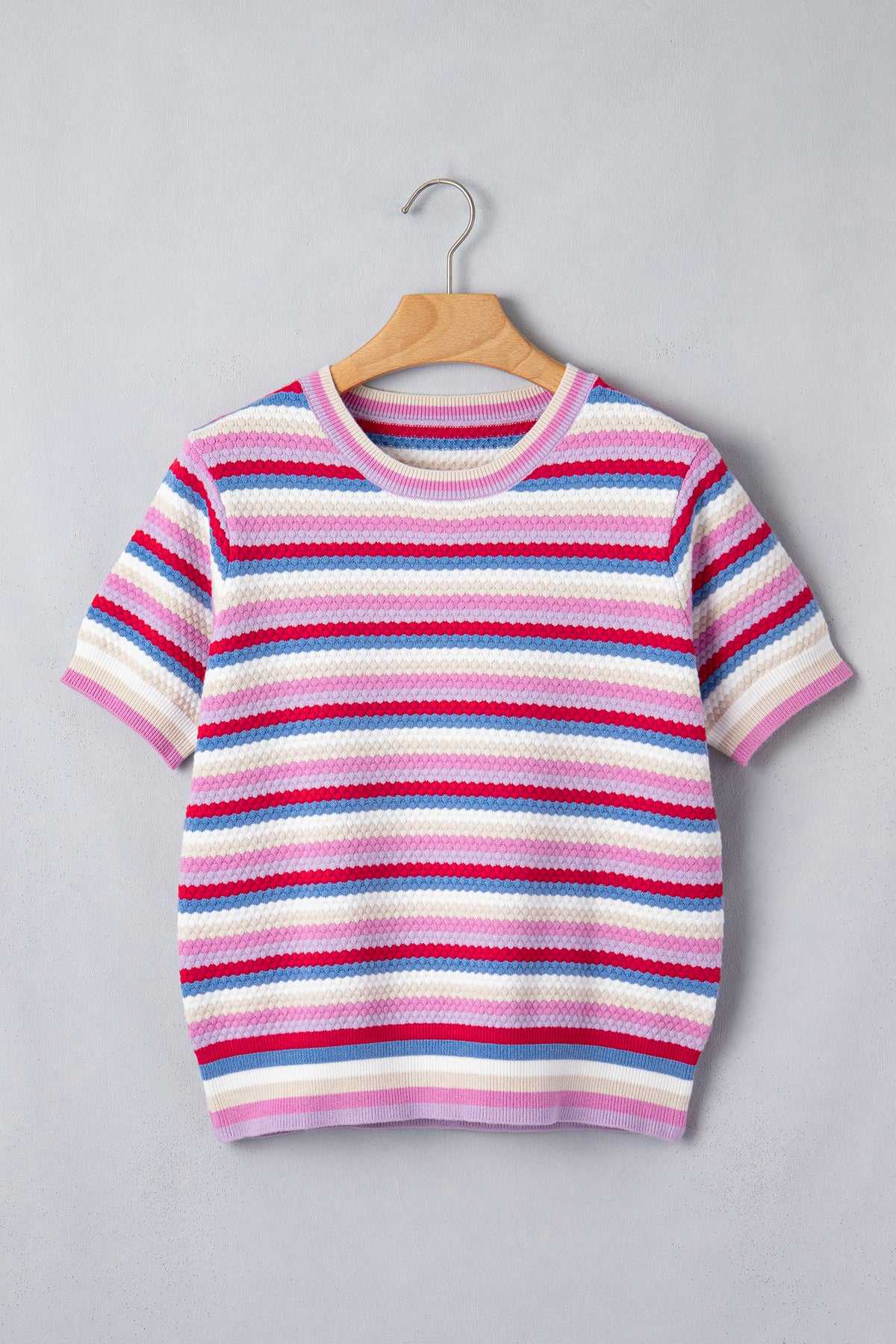 KaleaBoutique Stylish Textured Stripes Knit Short Sleeve Sweater - KaleaBoutique.com