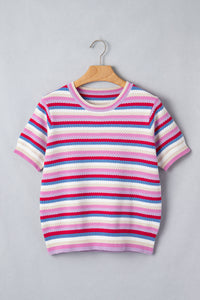 KaleaBoutique Stylish Textured Stripes Knit Short Sleeve Sweater - KaleaBoutique.com