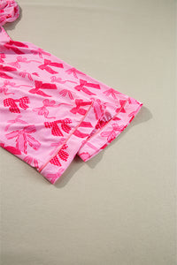 KaleaBoutique Comfortable Bow Knot Print Lapel Collar Short Sleeve and Pants Pajamas Set - KaleaBoutique.com