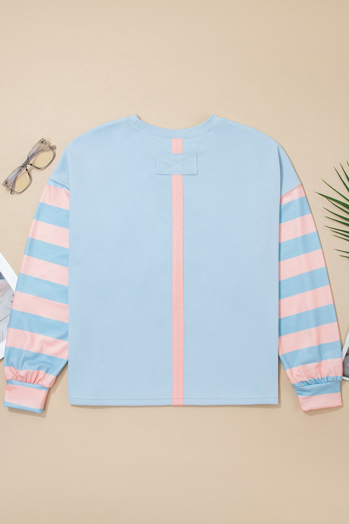 KaleaBoutique Stylish Big Flower Patch Drop Shoulder Striped Long Sleeve Top - KaleaBoutique.com