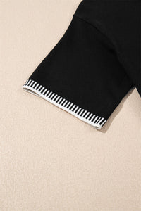 KaleaBoutique Comfortable Contrast Striped Trim Round Neck Half Sleeve Sweater - KaleaBoutique.com